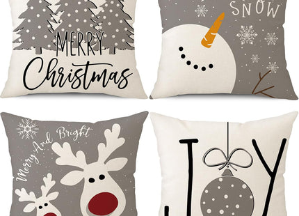 PSDWETS Christmas Pillow Covers 18x18 Set of 4 Christmas Decorations Snowman Deer Tree Winter Holiday Decor Throw Cushion Case for Home Couch