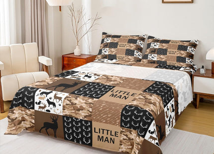 Brown Camo Animals Hunting Kids Sheet Full Size,Deer Antlers Silhouette Bedding,Boys Girls Adults Xmas Decor,Boho Arrows Splicing Rustic Cabin Bed Sheet Set 4pcs(Fitted + Flat + 2 Pillowcases)