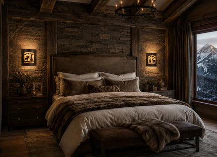 Rustic Moose with Pine Tree Wall Sconce Pair