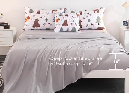 BYHOFMLY Queen Comforter Set for Boys 6 Pieces Forest Theme White Bedding Set with Sheets Woodland Animals Printed Teen Boy Bed in A Bag for All Season (Forest, Queen)