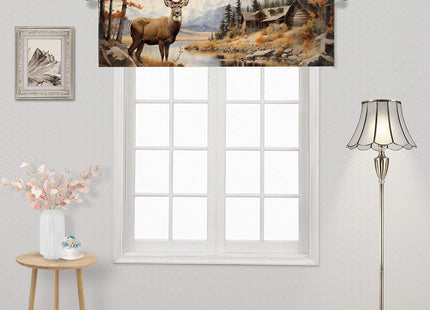 Rustic Cabin Deer Window Curtain Valance Fall Forest Elk Wildlife Animal Autumn Nature Country Farmhouse Rod Pocket Curtain Treatment for Bathroom Bedroom Living Room Kitchen 54 x 18 Inch, 2 Panel
