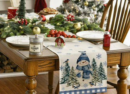 Artoid Mode Blue Snowman Winter Table Runner Home Party Decor 13x36 Inch