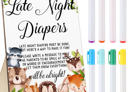 Roowest BabyShower Games Late Night Diapers Sign, Woodland