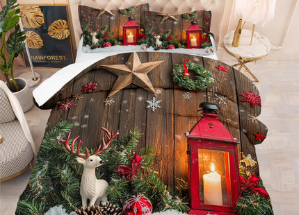 CCoutueChen Rustic Farmhouse Comforter Set King Size, Retro Cabin Lodge Bedding Set for Adult,3Pcs Christmas Themed Lightweight Comforter with 2 Pillowcases/90 * 104,Brown