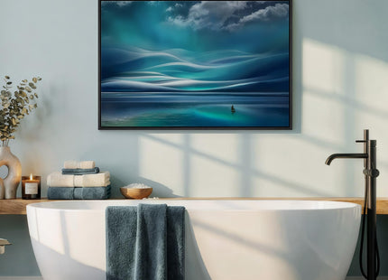Black Framed Coastal Sailboat Canvas Wall Art, Teal Ocean Landscape Prints Paintings Artwork for Walls, Nautical Wall Decor for Bedroom, Dining Room, Bathroom, Office, Kitchen, Living Room 24x36 In