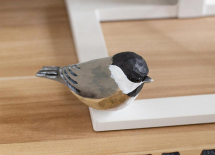 INF-STAR Handmade Black-Capped Chickadee Bird Figurine, Wooden Black-Capped Chickadee Carving, Unique Small Bird Statue for Home Décor or Collectible Gift