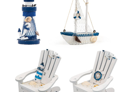 JQAQJU 4" Wooden Beach Chair Lighthouse Sailboat, 4pcs Nautical Home Decor