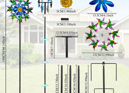 Viveta Outdoor Wind Spinners, Hummingbird Garden Windmill