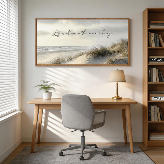 CHDITB Neutral Coastal Beach Quote Framed Wall Art 40x20 Inch