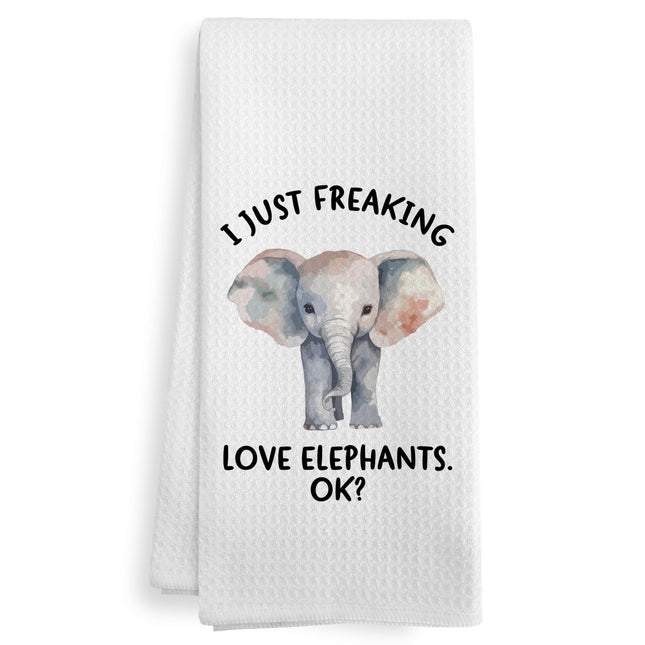 XNXLDYLH Funny Elephant Kitchen Towels Gifts, Woodsy Elephant Cabin Bathroom Decor for Home, Cute I Just Freaking Love Elephants Decor Dish Hand Tea Towels for Bathroom Kitchen, 16x24 Inches