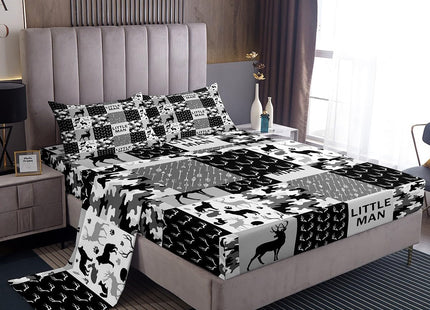Camo Deer Kids Rustic Farmhouse Sheet Twin Size,Wolf Bear Animals Paw Bedding,Boys Girls Adults Xmas Decor,Geometric Plaids Arrows Boho Black Gray Bed Sheet Set 3pcs(Fitted + Flat + 1 Pillowcase)
