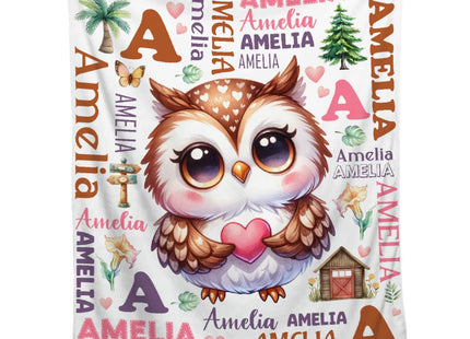 Custom Owl Name Baby Blanket,Personalized Owl Baby Blanket for Kid
