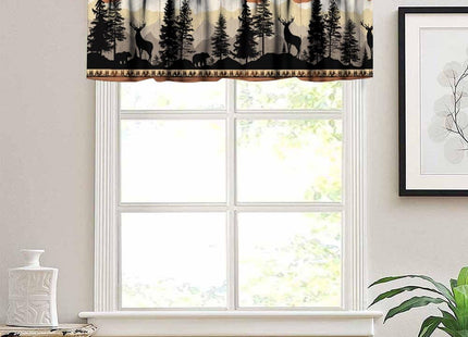 wlsgdsg Rustic Deer Valance Curtains for Kithen, Retro Farmhouse Forest Woodland Cabin Wild Animals Hunting Decor Window Treatments, Bear Rod Pocket Drapes for Boys Room Bedroom, 54x18in 1P