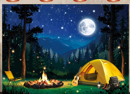 Forest Scene Camping Backdrop Night Campfire Tent Camping Adventure Bammer