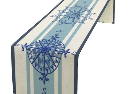 Nautical Compass Table Runner Vintage Navy Blue Striped Coastal Compass Spring Summer Ocean Theme Dinner Runner for Farmhouse Kitchen Dining Party Holiday 13x36in