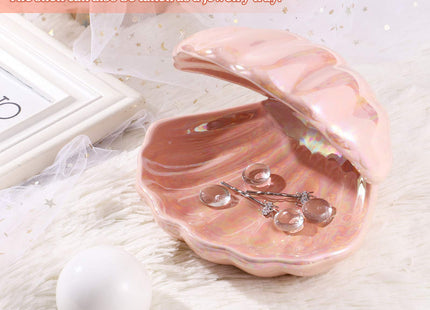 IMIKEYA Shell Pearl Light, LED Ceramic Pearl in Shell Night Light Desktop Portable Ocean-Inspired Seashell Lamp for Bedroom Home Decor, Pink