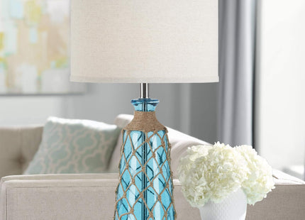 Ruzectt 25.5" Coastal Glass Table Lamps Set of 2, 3-Way Dimmable Touch Control Bedside Lamps with 2 USB Ports and AC Outlet, Blue Nautical Nightstand Lamps for Bedroom Living Room (LED Bulbs Included)