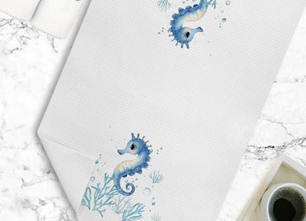 XUNLURY Sea Turtle Horse Coastal Kitchen Towels, Beach Nautical Hand Towels for Bathroom, Ocean Animal Decorative Dish Tea Towels for Kitchen, Under The Sea Bathroom Decor, 16x24 Inch Set of 2