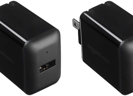 Amazon Basics 12W One Port USB-A Portable Wall Charger (2.4A) for Phones (iPhone 16/15/14/13/12/11/X, Samsung, and more), 2-Pack, Black