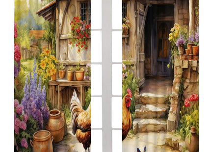 AAVEUP Farm Rooster Curtains for Kitchen,Vintage Rustic Painting Farmhouse Log Cabin Flowers Plants Animals Chickens Window Drapes Print for Boys Girls Bedroom Living Room Cottages 42x45in