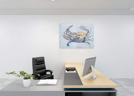 Yihui Arts Blue and Gold Foil Crab Diptych Wall Art - Nautical & Retro Art Decor for Home
