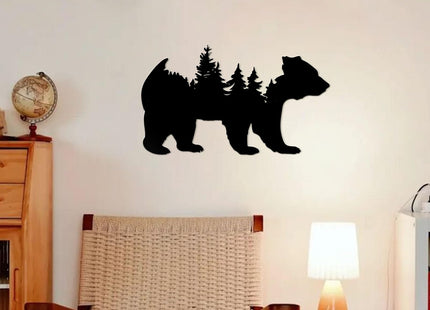 Resama Metal Wall Art Forest Modern Pine Tree Animal Bear Rustic Art Decor