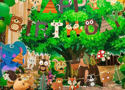 Woodland Party Decorations Woodland Happy Birthday Banner with Forest Animal Bunting Garland for Kids Boys Girls Woodland Birthday Party Supplies