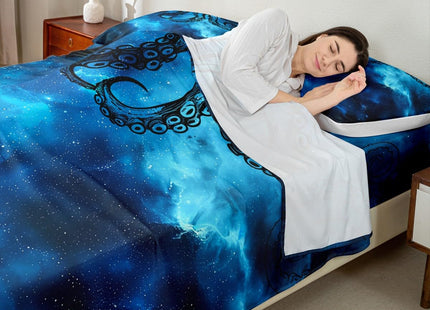Octopus Sheet Set Twin Size Sealife Dark Blue Starry Sky Bed Sheet Set 3pcs with Deep Pocket Fitted Sheet + Flat Sheet + 1 Pillowcase Ocean Animal Abstract Soft Bedding Set for Kids Teens Room Decor
