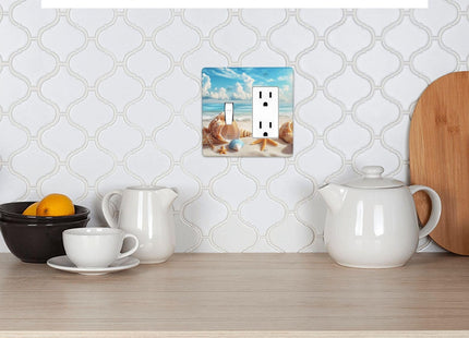Beach Coastal Seashore Sea Starfish Shell Sand Light Switch Cover Plate 1 Gang No Device Blank Electrical Wall Plates Faceplate Decorative Switch Plate for Bathroom Home Decor