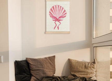 CIOJUNE Beach Wall Decor, Pink Coquette Bow Seashell Wall Art Poster Hanger Frame, Preppy Beach Room Decor, Preppy Beachy Canvas Prints Wall Art for Home Bedroom Decor, 12x16 Inch
