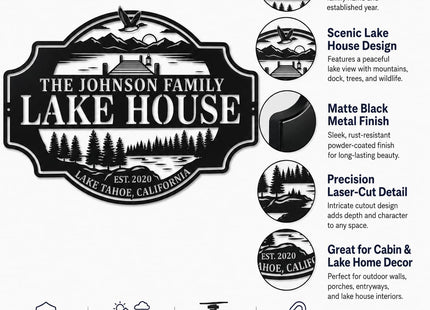 Personalized Lake House Metal Sign Lakeside Dock Wall Art