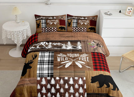 Retro Cabin Comforter Set Rustic Adventure Bear Deer Bedding Set Hunting