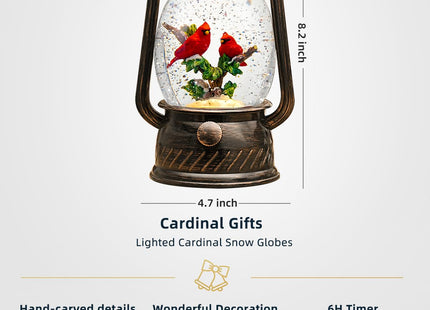 Christmas Snow Globes Cardinal Gifts,Christmas Decorations Cardinal Snow Globe, Musical Lantern Light Up 6H Time Glitter Globe Cardinal Red Bird Memorial Gift for Women