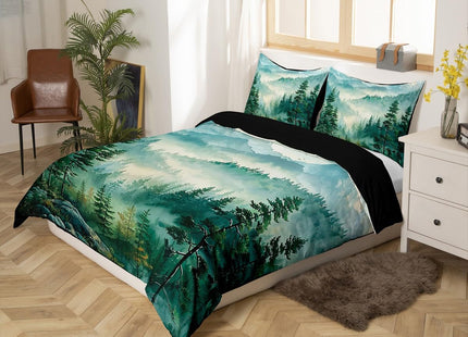 Erosebridal Green Forest Duvet Cover Queen Woodland Mountain Bedding Set Watercolor Pine Tree Comforter Cover for Kids Teen Adults,Nature Aesthetics Bed Set