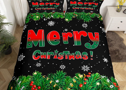Homewish Merry Christmas Duvet Cover Set Twin Size Xmas Pine Tree Bedding Set 2Pcs Winter Snowflake Comforter Cover for Kids Boys Girls Adult Room Decor,Green Red Black Quilt Cover,1 Pillowcase