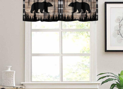 GoDazzling Vintage Bear Kitchen Curtain Valance, Country Farmhouse Forest Tree Black Bear Wildlife Animal Wooden Window Valance, for Bedroom Living Room Cafe Bathroom 1 Panels W54xL18in