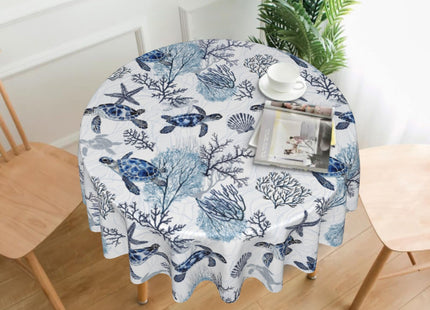 Giwawa 60in Sea Turtles Round Tablecloth, Nautical Coastal Blue Tortoise Table Cover, Beach Themed Coral Starfish Washable Table Cloth for Dining Kitchen Picnic Indoor Outdoor Decor
