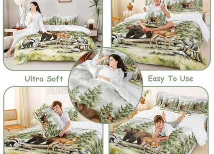Feelyou Woodland Forest Comforter Set Twin for Kids Boys Girls Bedding Set