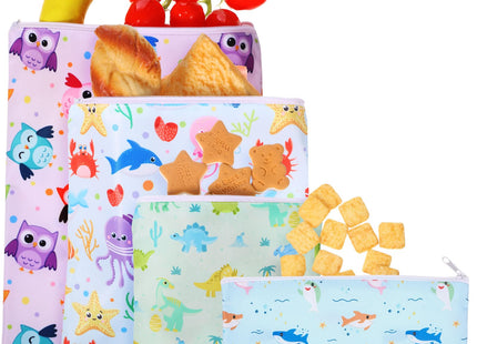 Paterr 4 Pcs Reusable Snack Bags for Kids, Washable Sandwich Bags,Starfish