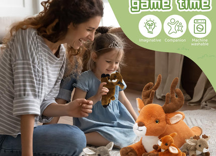 MorisMos Plush Deer Stuffed Animal, 18" Mommy Stuffed Deer with 4 Babies