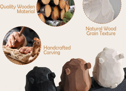 COVRA 2-Pack Handmade Carved Wooden Bear Figurines, 1.4" Sitting Bear Statues, Solid Wood Mini Decor for Bedroom, Office, Playroom, Art Carving Ornament, Gift Idea (Black Bear)