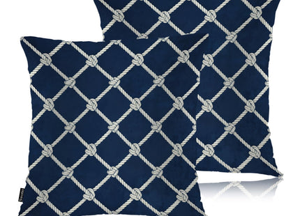 Swono Nautical Rope Throw Pillow Cases Pack of 2, Marine Fishing Net Knots Square Cushion Covers Decor Pillow Covers for Couch Sofa Home Decoration 18 X 18 Inches Pillowcases