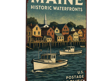 Maine Historic Waterfronts Vintage Metal Wall Art Signs 8X12 Inch