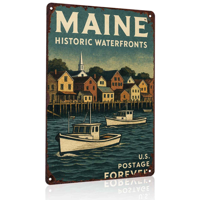 Maine Historic Waterfronts Vintage Metal Wall Art Signs 8X12 Inch