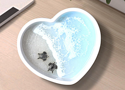 Handmade Resin Ring Dish, Beach Themed Trinket Dish with Couple Sea Turtles