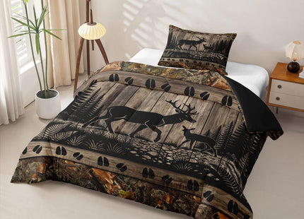 Feelyou Farmhouse Deer Bedding Set Soft for Boys Girls, Camo Woodland Hunting Comforter Set Toddler Size Rustic Cabin Duvet Quilt Microfiber Wildlife Animal Bedroom Decor 2 Pcs with 1 Pillow Cases