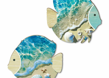 Putuo Decor 2PC Coastal Fish Wall Decor, MDF Nautical Hanging Decor with Metal Hook, Ocean Themed Wall Art Set for Bathroom, Lake House, Seaside Living Space(Ocean Beach Shells)