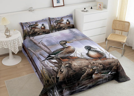 Feelyou Duck Hunting Comforter Set for Girls Boys Children Mallard Ducks Comforter Hunting and Fishing Bedding Set Lodge Cabin Farmhouse Duvet Set Queen Size Durable Quilt Set 3Pcs