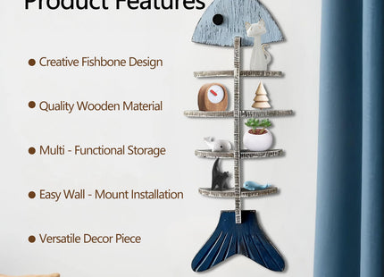huulmood Wooden Fish Wall Shelf, Wood Fish Beach Decor Display Shelf, Nautical Coastal Style Wall - Mounted Organizer in Bedroom，Living Room，Lake House, Bathroom