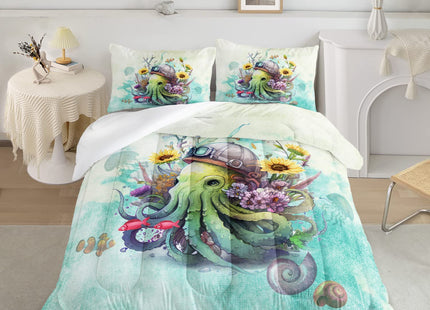 CVHOUSE Octopus Comforter Set - Queen Size, Kids Bedding Set with Octopus Quilt & Duvet - Ocean Bedroom Decor, 3 Pieces